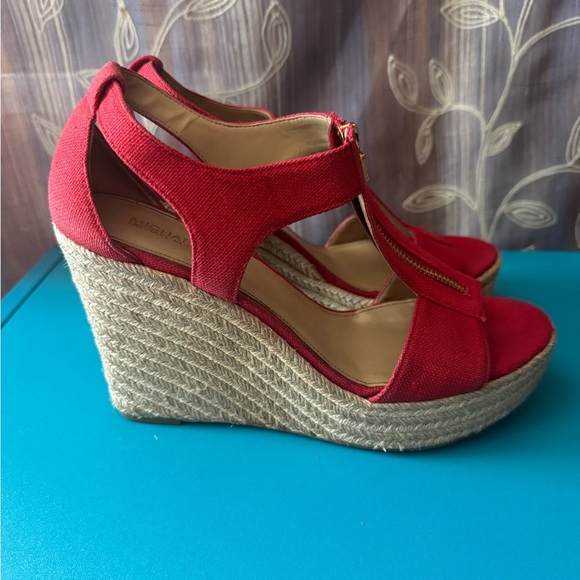NEW Womens Michael Kors Janet Wedges Red - Picture 5 of 10